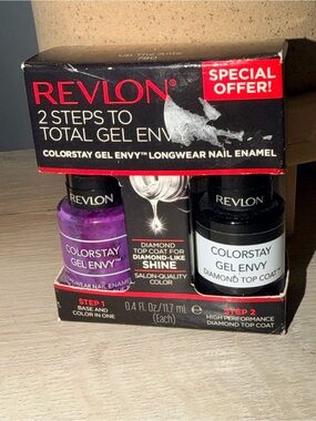 Revlon ColorStay Gel Envy Nail Enamel Duo — Purple & Clear FULL SIZE BOTTLES